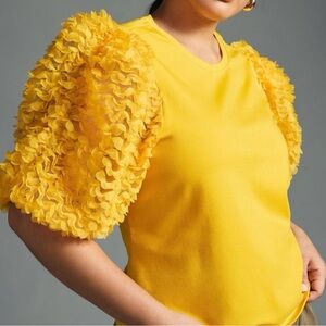 Anthropologie Flat White Ruffle Balloon Sleeve Top Size XL Blouse NWT